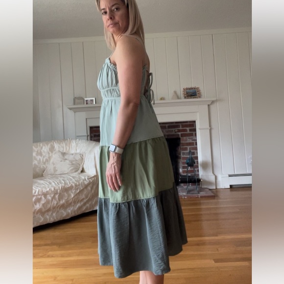 Madewell Color Block Dress in Green - Picture 5 of 11